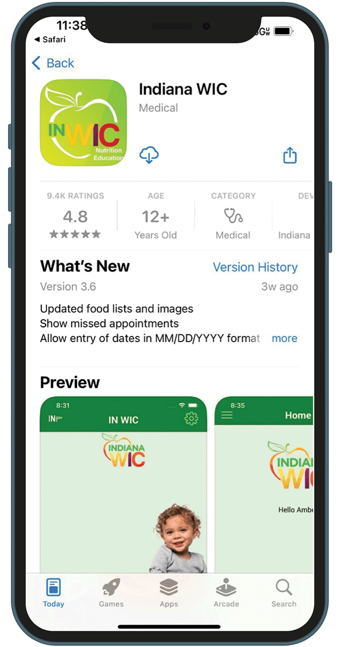 WIC appstore detail page